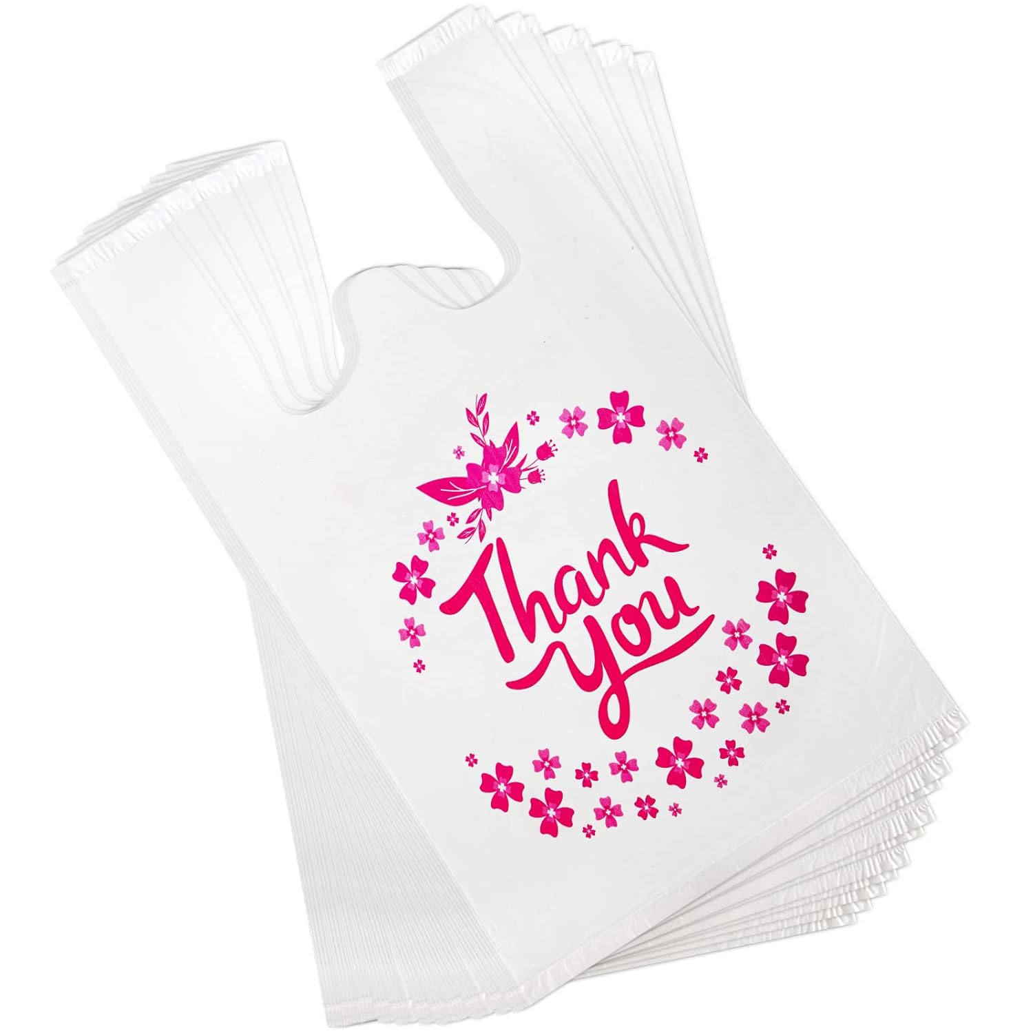 ZENFUN 500 Pack Thank You T Shirt Bag, 15 Mic, 0.6 Mil Bulk White Shopping Bag with Handles, Plastic Grocery Bags To-go for Small Business, Retail, Restaurant, Takeout, 13 x 7 x 21 Inches - Image 5