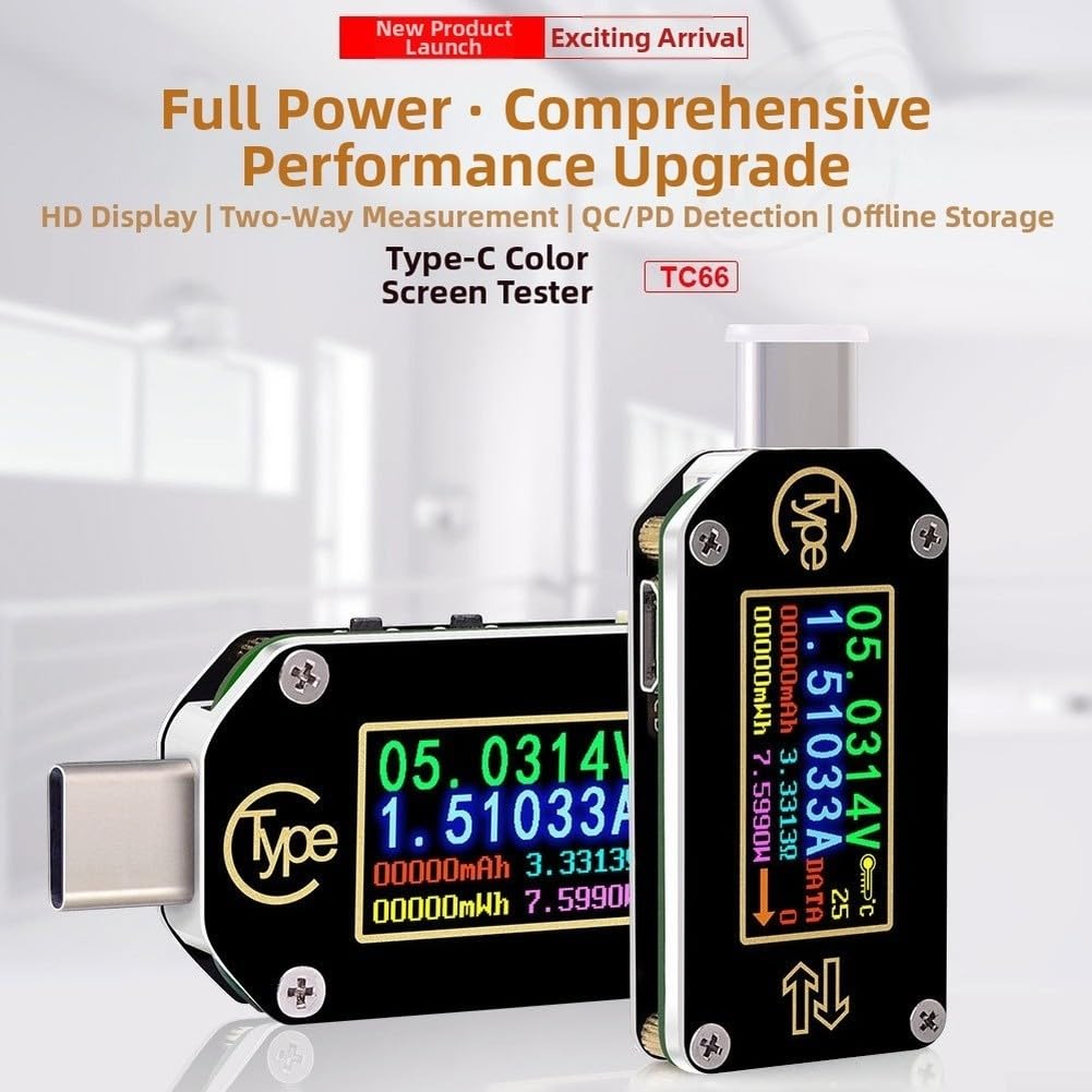 TC66 USB Tester PD Protocolo Analizador Medidor de corriente de voltaje para carga rápida para qc3.0 AFC FCP Teléfono para batería Banco de energía Herramienta (con BT)