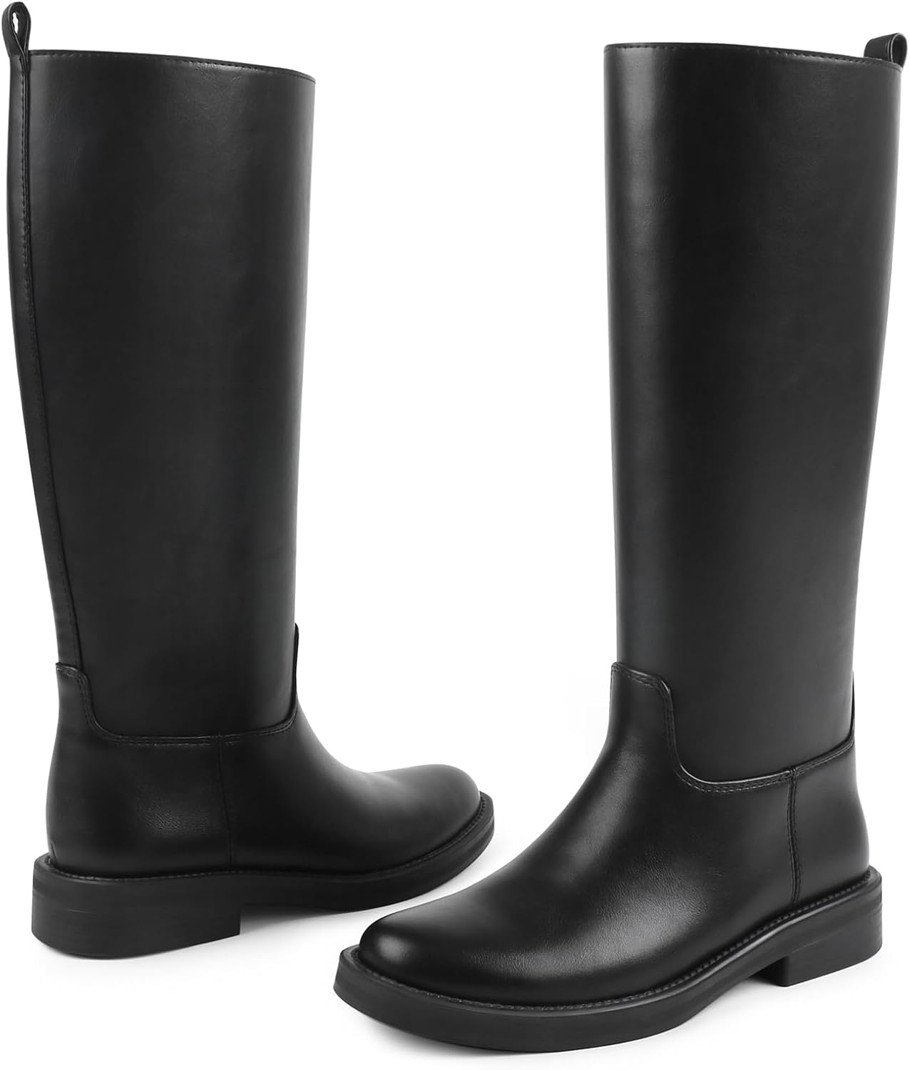 JOY IN LOVE Knee High Boots for Women Low Chunky Block Heel Faux Leather Wide Calf Riding Tall Boots