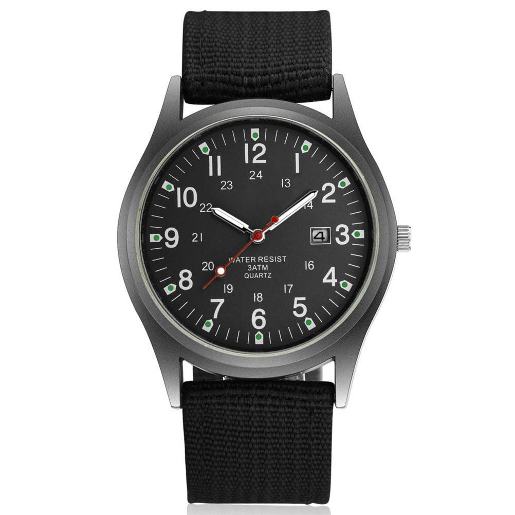 Bonbela Mens Luminous Watch Quartz Watch with Woven Nylon Strap Glow in the Dark Watch Night Vision Watch for Business Casual (Back)