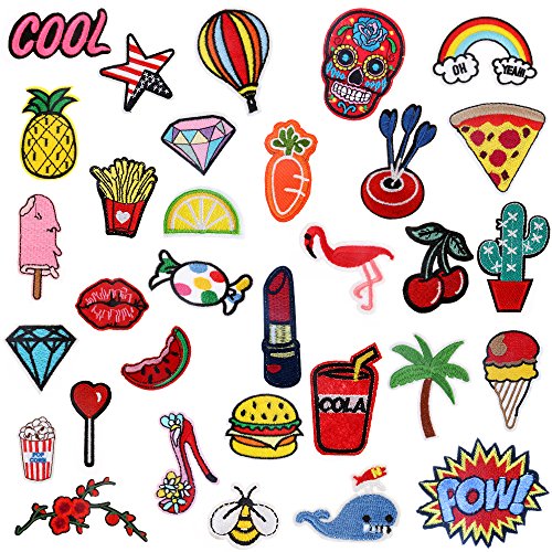 Iron On Patches 32 Pcs  Embroidered Patches Appliqué Motif Applique Kit Assorted Size Decoration Sew On Patches for Jackets, Backpacks, Jeans, Clothes