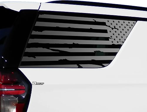 BOGAR TECH DESIGNS Calcomanía de vinilo precortada con bandera estadounidense envejecida de cuarto de ventana compatible con Chevy Tahoe 2021 2022