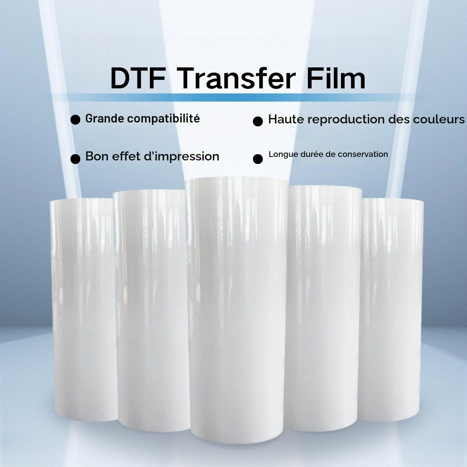 Film de Transfert DTF, 33 cm x 100 m Papier de Transfert Transparent DTF Simple Face Mat Pré-Traitement Feuille de Transferts Thermique Pet pour T-Shirts, Vêtements, Textile, Chapeau