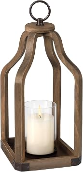 Rustic Wood Lantern Candle Holder for Farmhouse Decor - Indoor and Outdoor Table Centerpiece with Glass Hurricane, 15.7" High