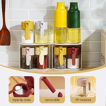 Multifunctional Seasoning Box, 2 in 1 Glass Spice Jars with Spoon, Multifunctional Kitchen Seasoning Box, Clear Glass Seasoning Jar with Lid and Spoon (Coffee)