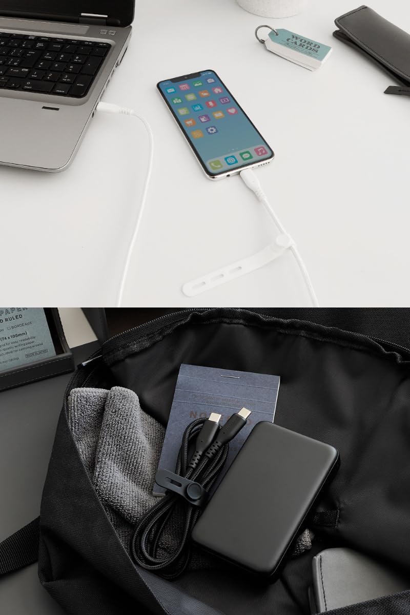 Owtec OWL-CBA4CC10-BK Ultra Tough Type C Cable, 3.3 ft (1 m), Disconnect Resistant, PD60W, Rapid Charging, Data Transfer, 480 Mbps, USB-C Soft, Cable Band Included, Flexible Over 100,000 Times, Type-C