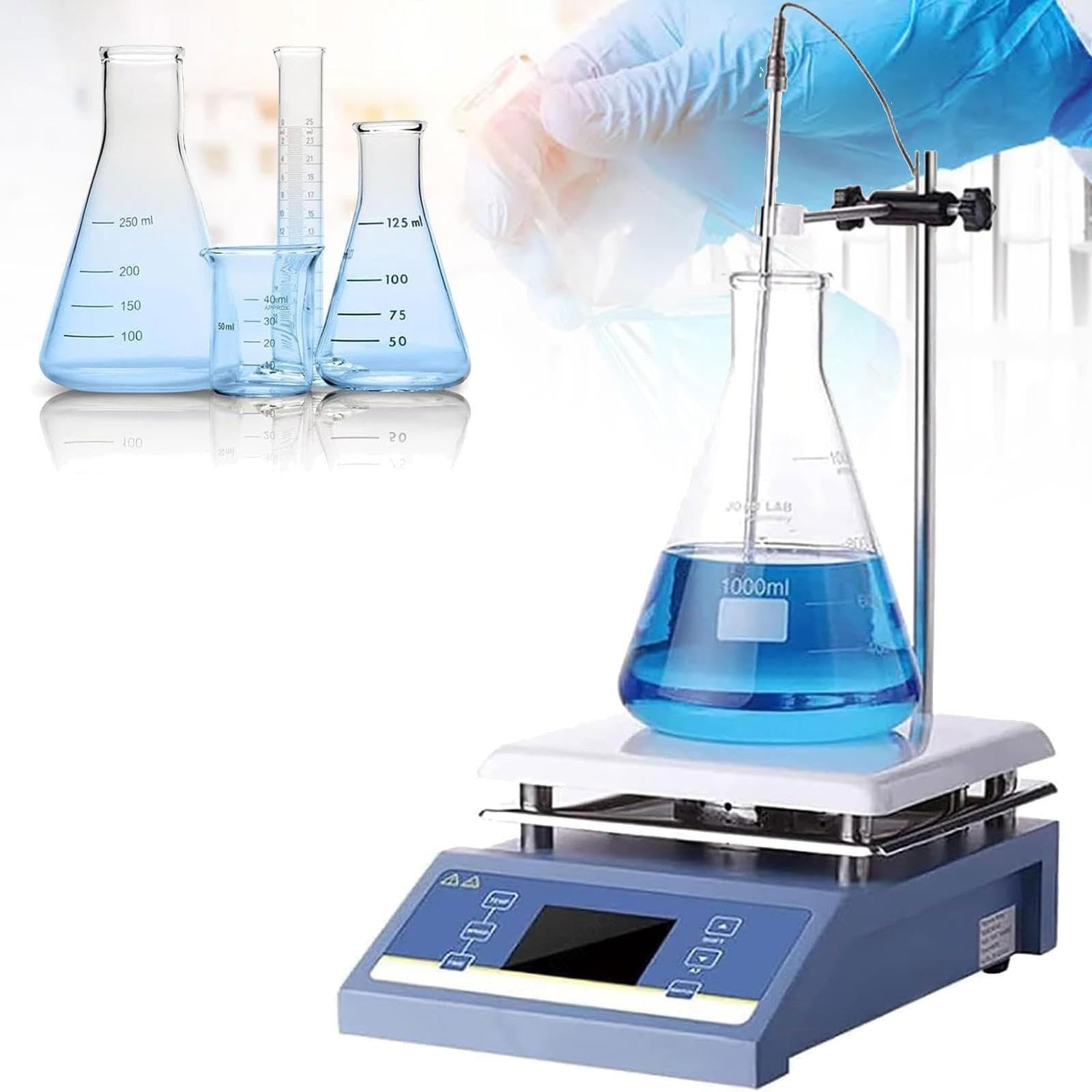 Genérico Agitador magnético de 600 W con función de Calentamiento, Mezclador de Laboratorio con Pantalla Digital Inteligente de 5 L y sonda de Temperatura, Ajustable Entre 200 y 2000 RPM y 350 °C