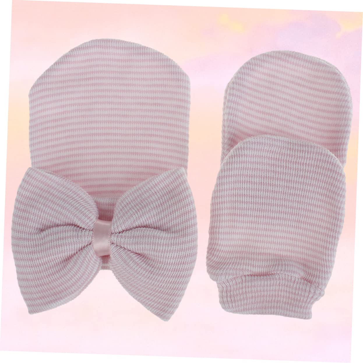 LIFKOME Baby Girl Hat Glove Set Newborn Baby Hat Knit Cap Bowknot Decor Soft Baby Knit Glove Baby Cap Glove