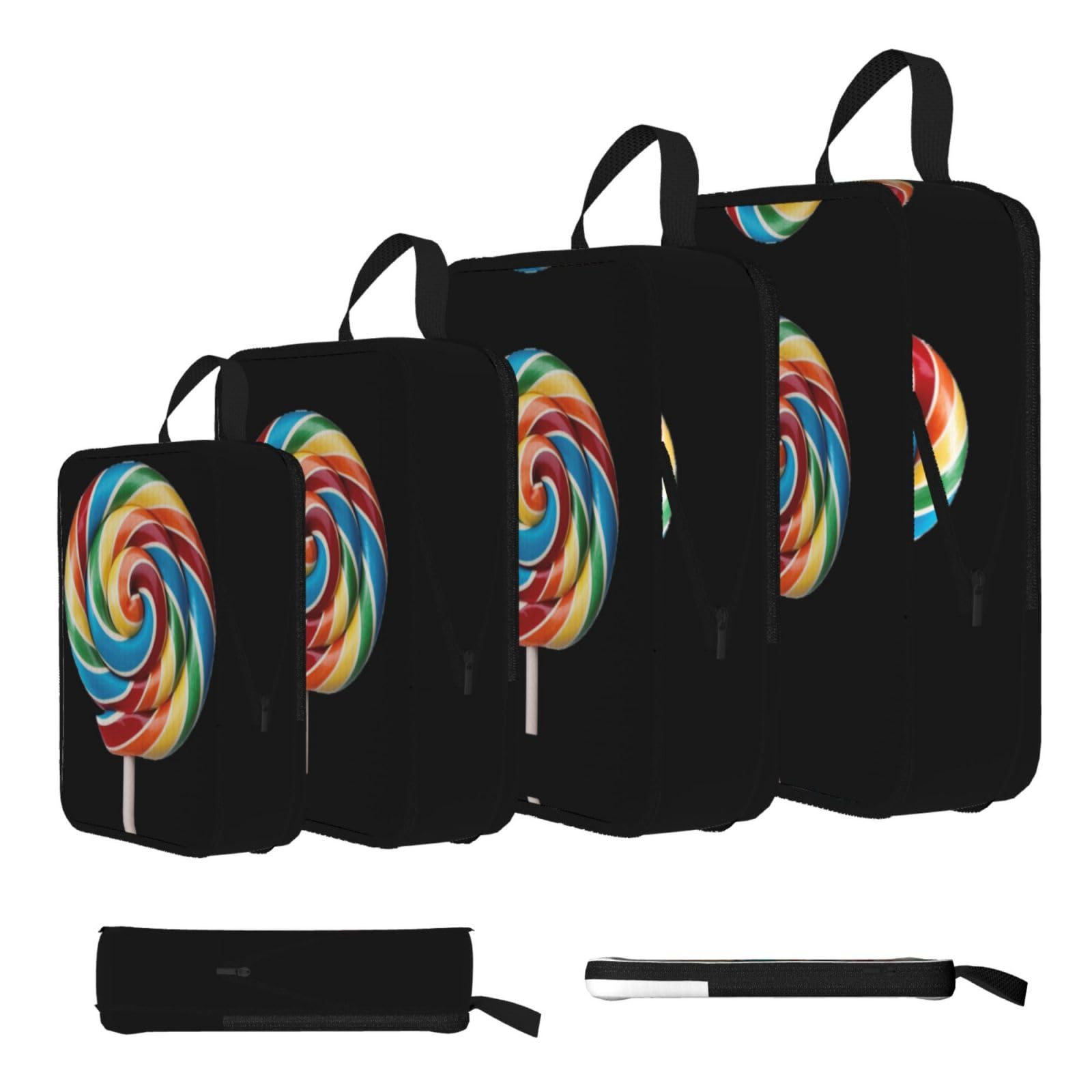Lollipop Print Compression Packing Cubes 4-Piece Set With Multi- Compartment Travel Bag, Waterproof Suitcase Organiser Bags