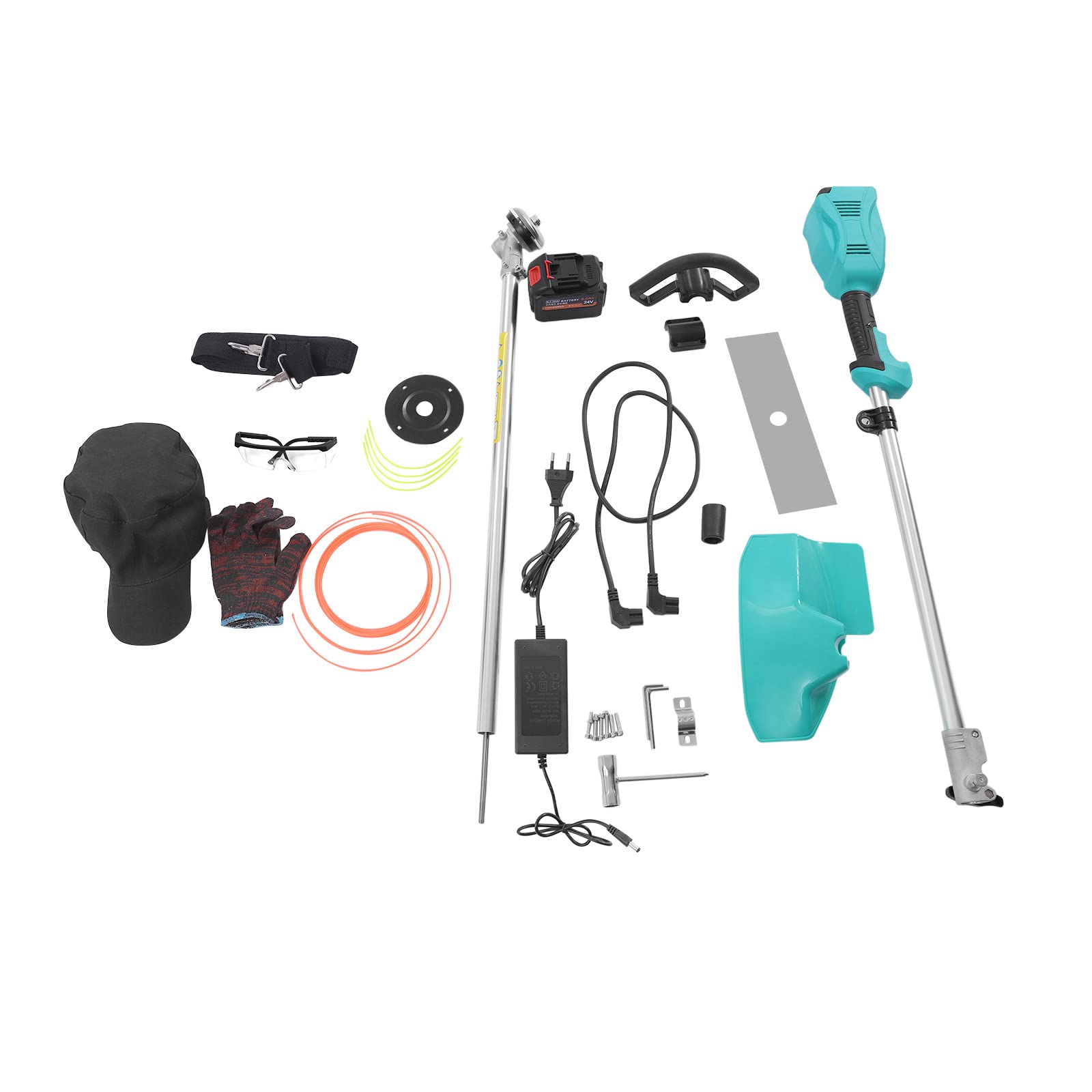 Cortacésped eléctrico con correa para el hombro, cortacésped de jardín (1300 W, 11000 rpm, cuchillas de 12 x 3,5 cm, varillas de 1,7 m, sin batería)