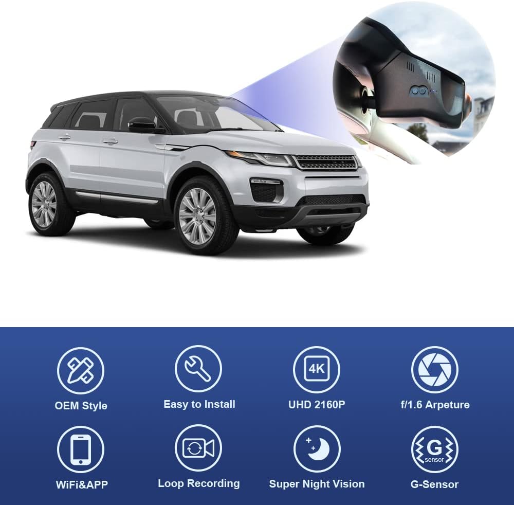 Fitcamx 4K Dash Cam Compatible with Land Rover Range Rover Evoque 2016 2017 2018 2019 L551 (Model 6111), Integrated OEM Look, 2160P UHD Video, Loop Recording, G-Sensor, Plug & Play, 64GB Card