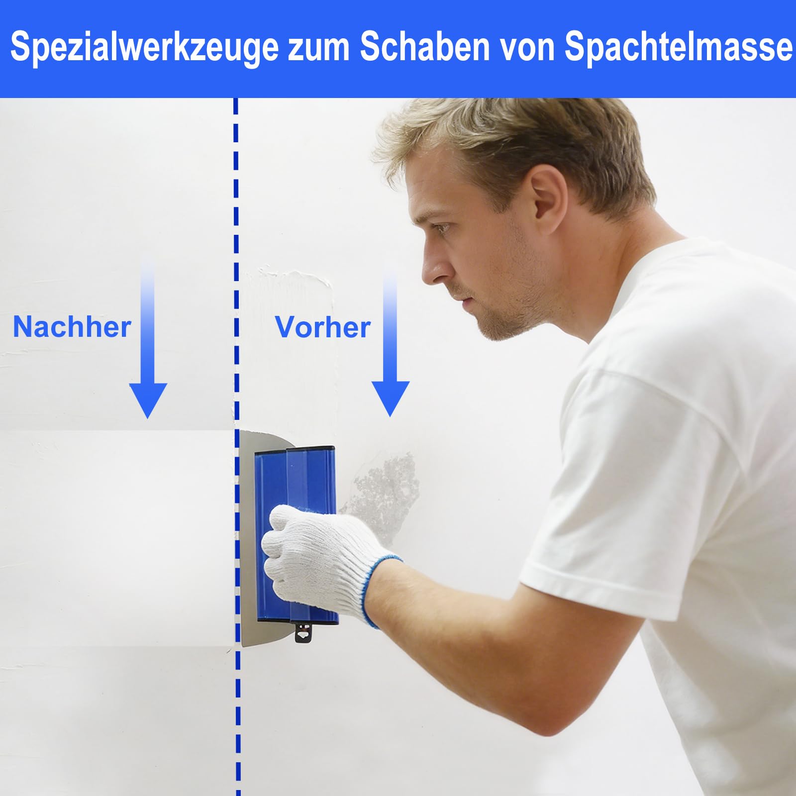 25CM Flächenspachtel – Edelstahl spachtel Glätteklinge (0.45 mm) mit Klingenschutz,Spachtel werkzeug Für große Arbeitsbereich Wand Dekoration,Blau