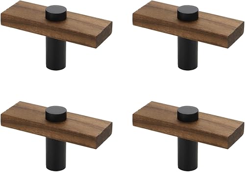4 tiradores de latón nogal para armario de cocina, tiradores rectangulares de 2.36 pulgadas  2.362 in, con tornillo, 4 unidades, color negro