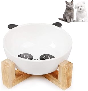 WELLXUNK® Ceramica Ciotole per Cane Gatto, Ciotole in Ceramica per Gatti Supporto in bambù, Cani e Gatti Ciotole per Cibo Ciotoline in Ceramica Supporti in bambù per Animali Scodella Rialzata(C)