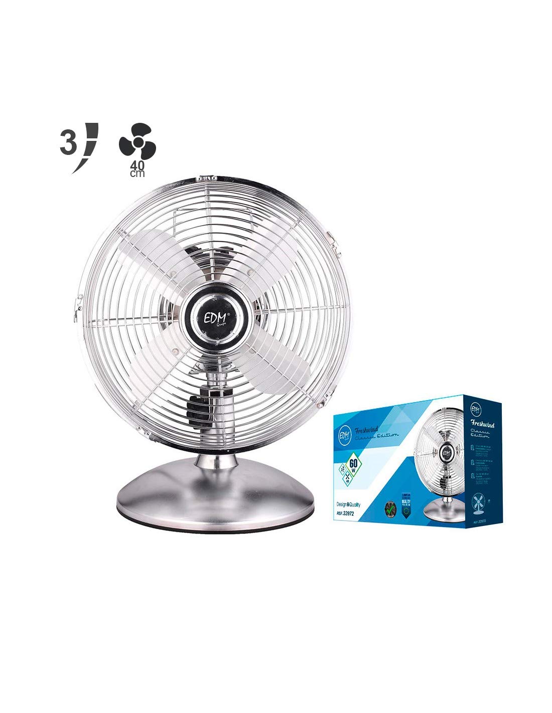 60W 40cm 3 Speed Metal Tabletop Fan EDM 33972