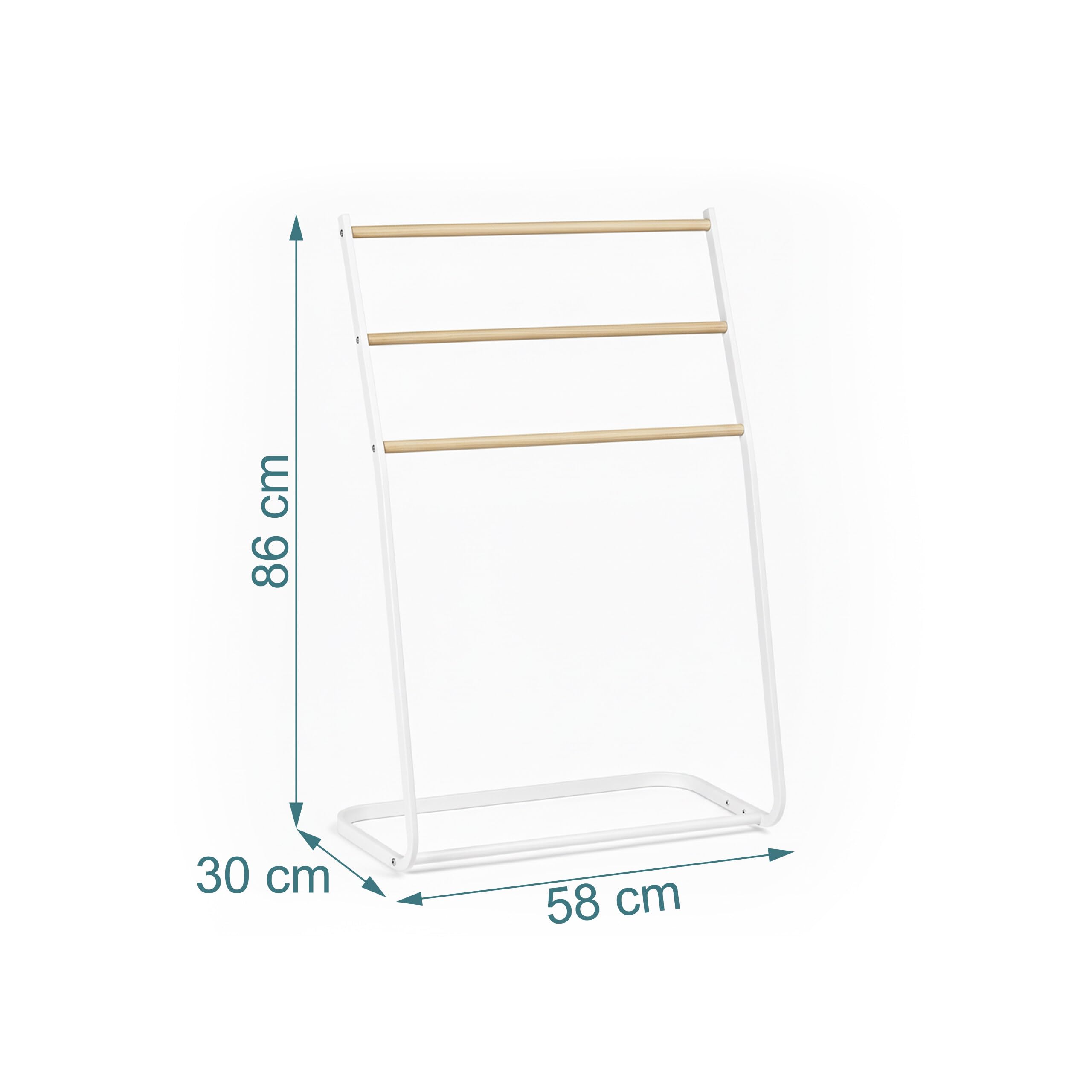 Porte-Serviettes Relaxdays sur Pied, 3 barreaux, pour Serviettes & vêtements, H x L x P : 86 x 58 x 30 cm, Fer, Blanc
