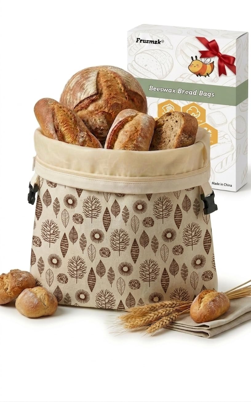 Fruzmzk Bienenwachs Brotbeutel für Hobbybäcker: 43x33cm Wiederverwendbarer Sauerteigbeutel mit Natürlicher Bienenwachsbeschichtung, atmungsaktiv Frische, waschbar für selbstgebackenes Brot