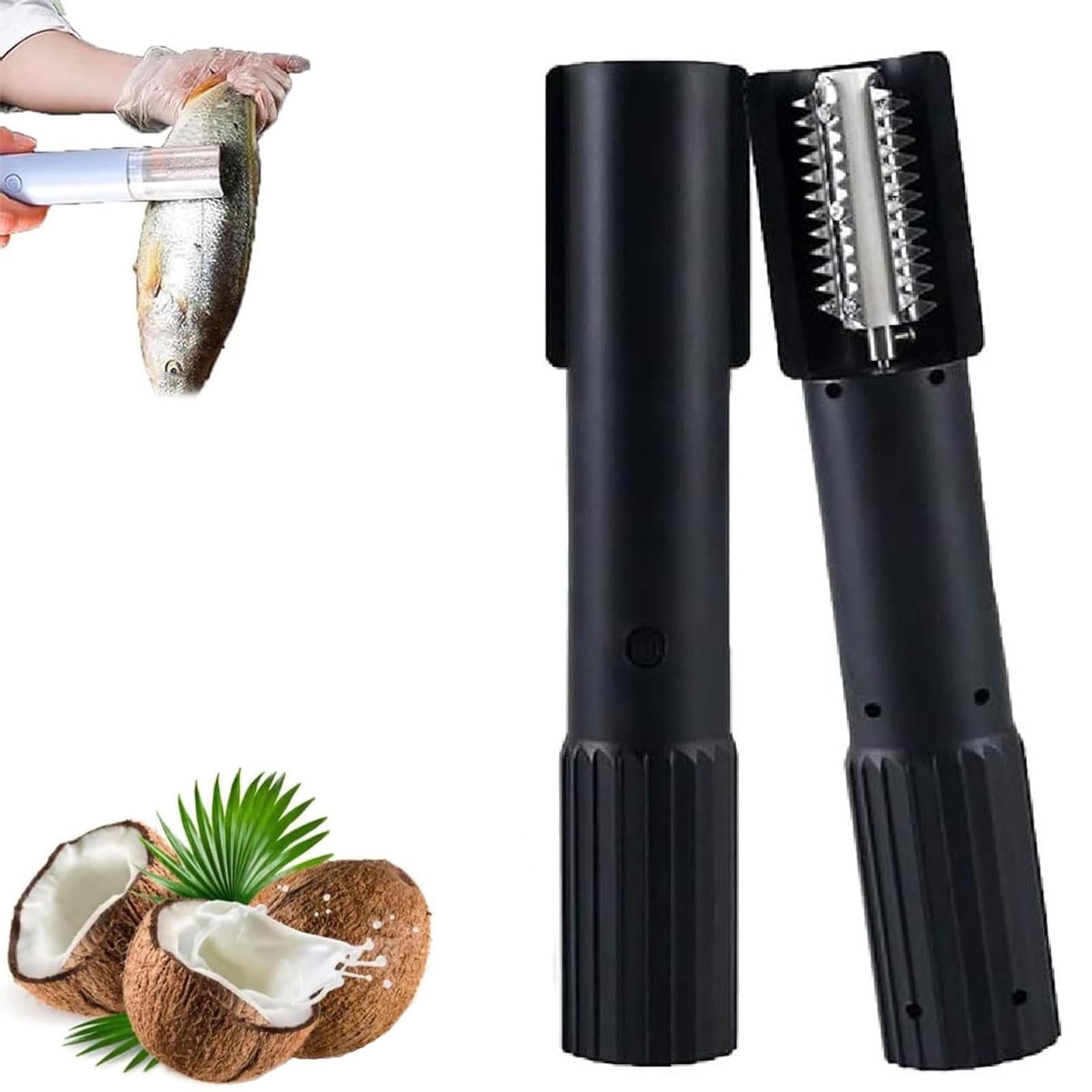Macchina Elettrica Portatile Grattugia di Cocco, Trituratore Cordless Portatile con Rullo in Acciaio Inox Anti-spruzzo per Cocco, Pesce e Verdure (Nero)