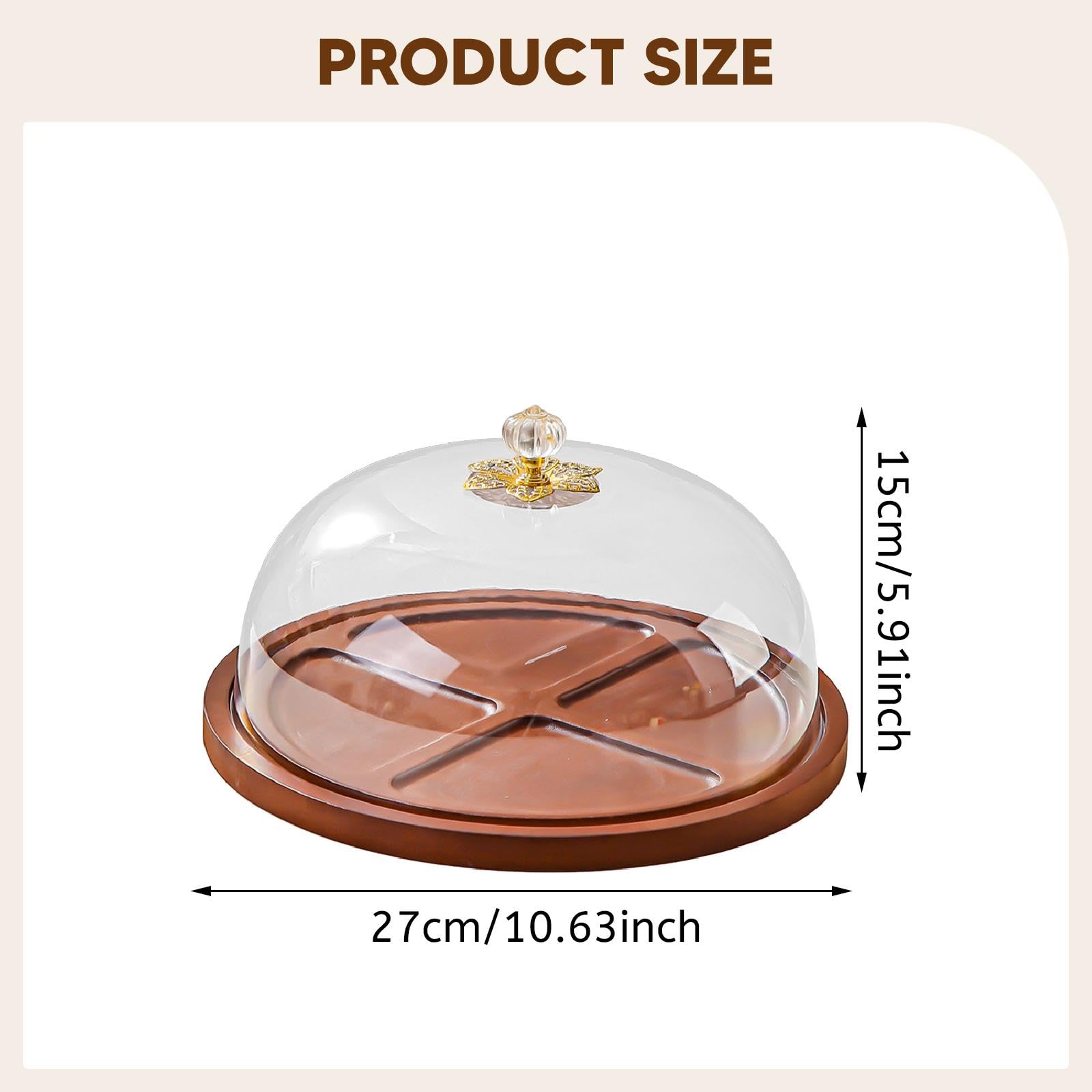 Présentoir à gâteaux avec couvercle, plateau de service, assiette de rangement, porte-cupcakes pour fêtes, festivals, mariages et fruits, Rond 27x15cm