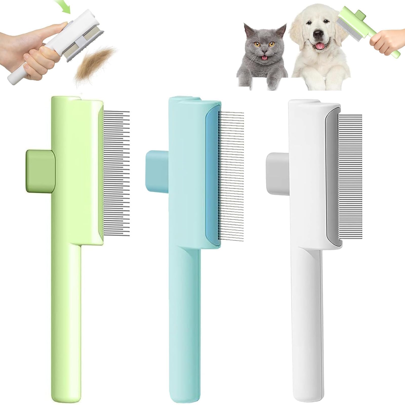 3 PCS Pet Hair Remover Comb Set, Durable Flea Brush for Dogs, Aesthetic Cat Flea Combs, Cat Hair Brush Suitable for Removing Loose Hairs and Tangled From Cats Dogs
