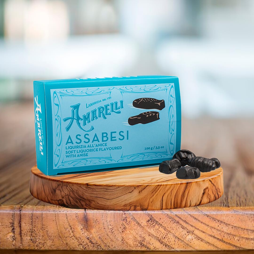 AMARELLI| Assabesi – Regaliz Blando con Anís 100g Caramelos Naturales | Regaliz Gommosa | Assabesi en Envase Elegante | Sabor Puro | Caramelos Divertidos con Formas Variadas (PACK 2)