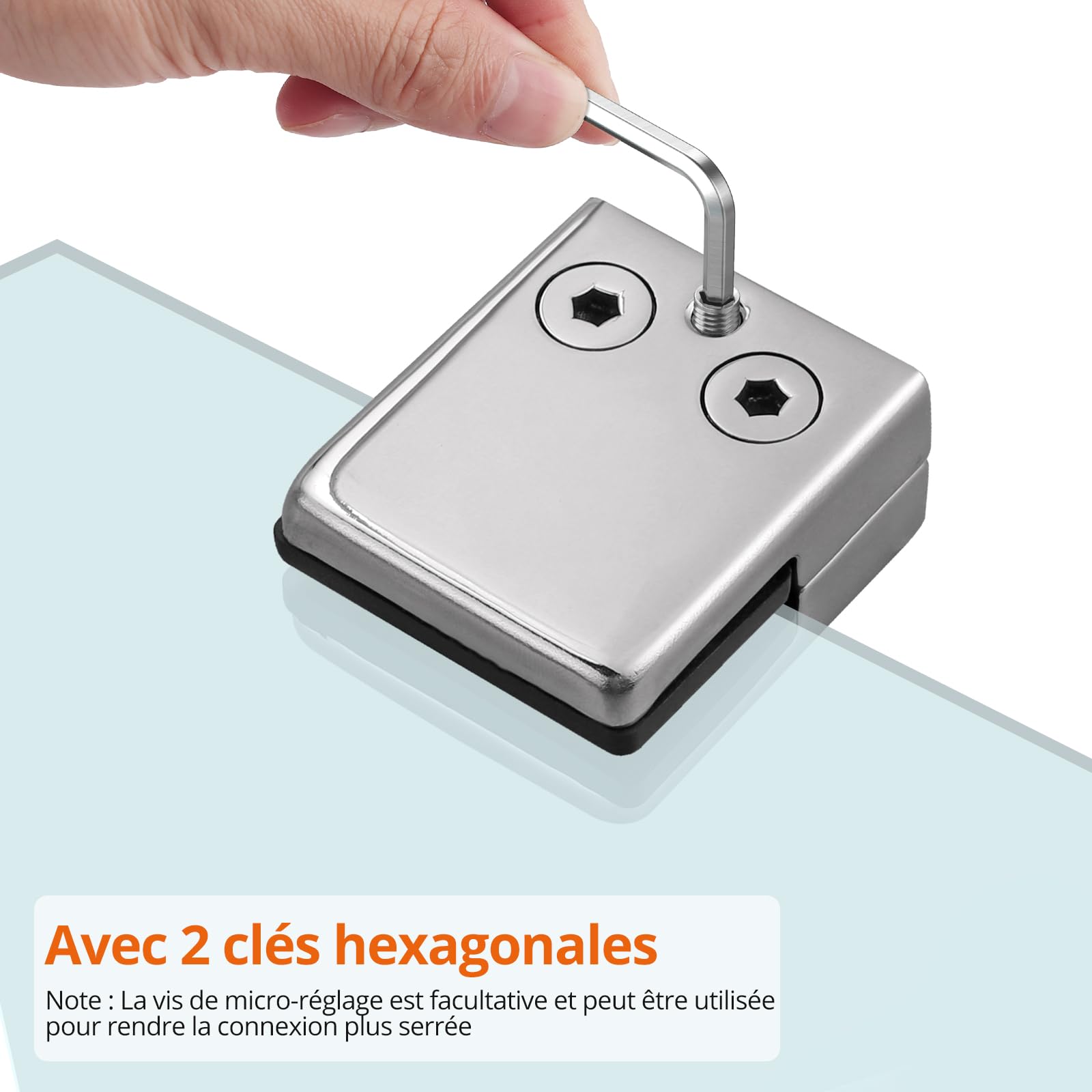 Proster 8 PCS Pinces à Verre Taille M (8–9 mm) en Acier Inoxydable – Dos Plat, Finition Polie, Fixation Antirouille avec Vis de Serrage pour Balustrade, Garde-Corps, Escalier et Main Courante | Aspect Argenté Brillant, Visserie et 2 Clés Incluses, pour Ba