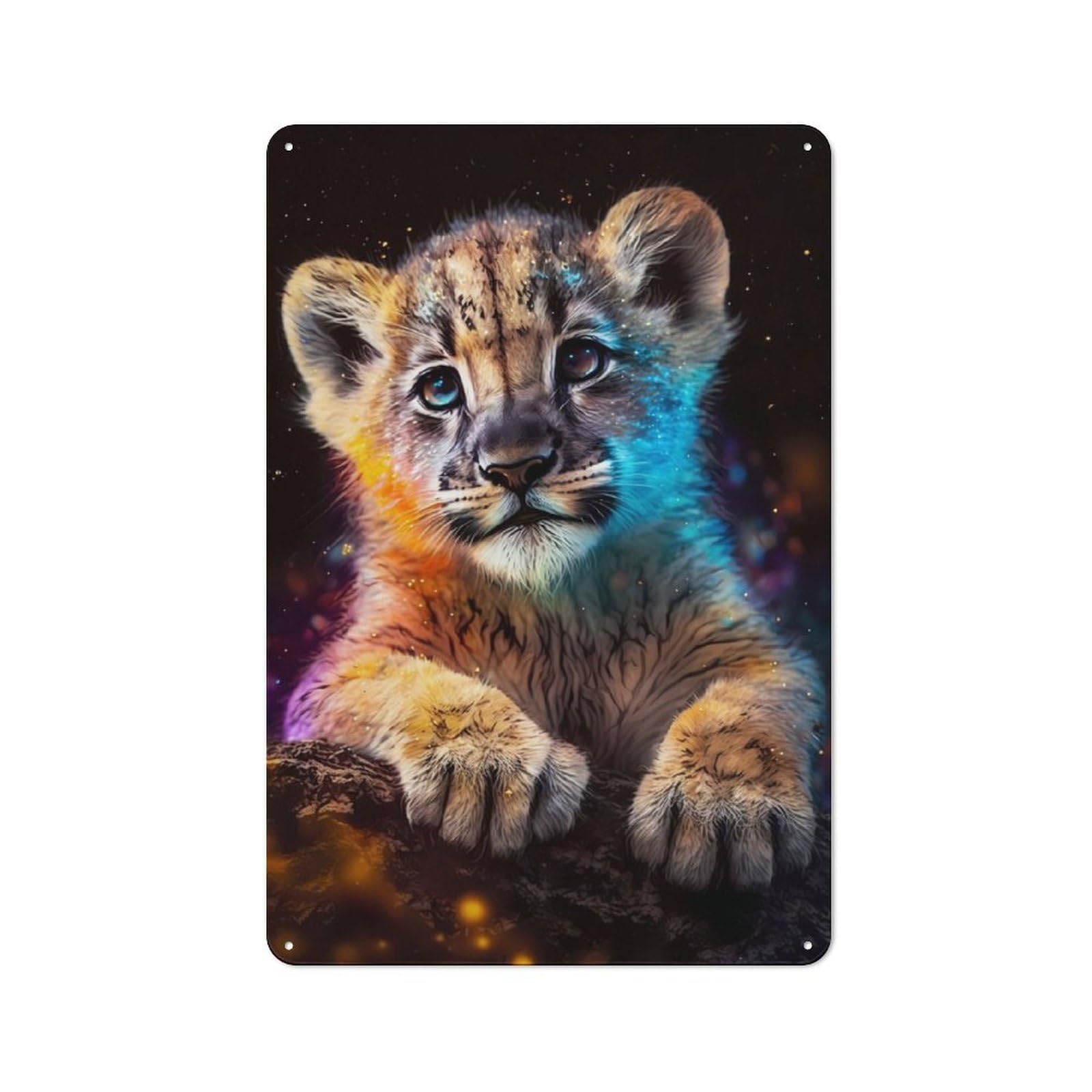 Junmoney Cute Cosmic Lion Cub Vintage Metal Plaque 30X20cm Featuring For Pub Or Café, Suited To Café Interior Fans