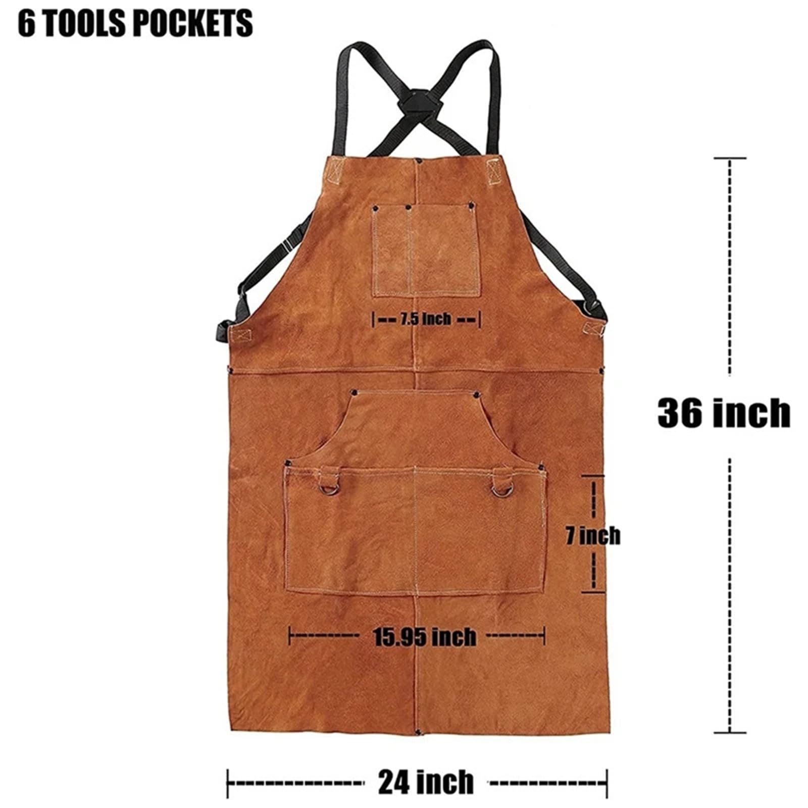 Leder-Werkstattschürze mit 6 Werkzeugtaschen, strapazierfähige Schweißschürze, 61 x 91,4 cm, verstellbar von M bis XXL für Garten, Keramik, Werkstatt
