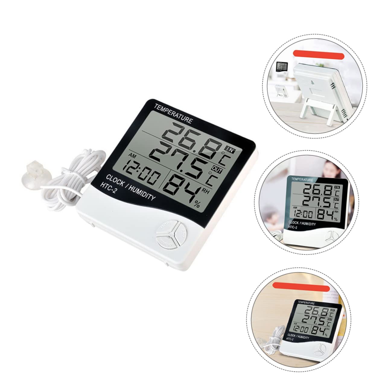 DOITOOL 2piezas Digital Lcd Para Acuario Sonda Medidor De Temperatura y Humedad Para Peceras y Refrigeradores Pantalla y Fácil Lectura Sin Batería Para Hogar