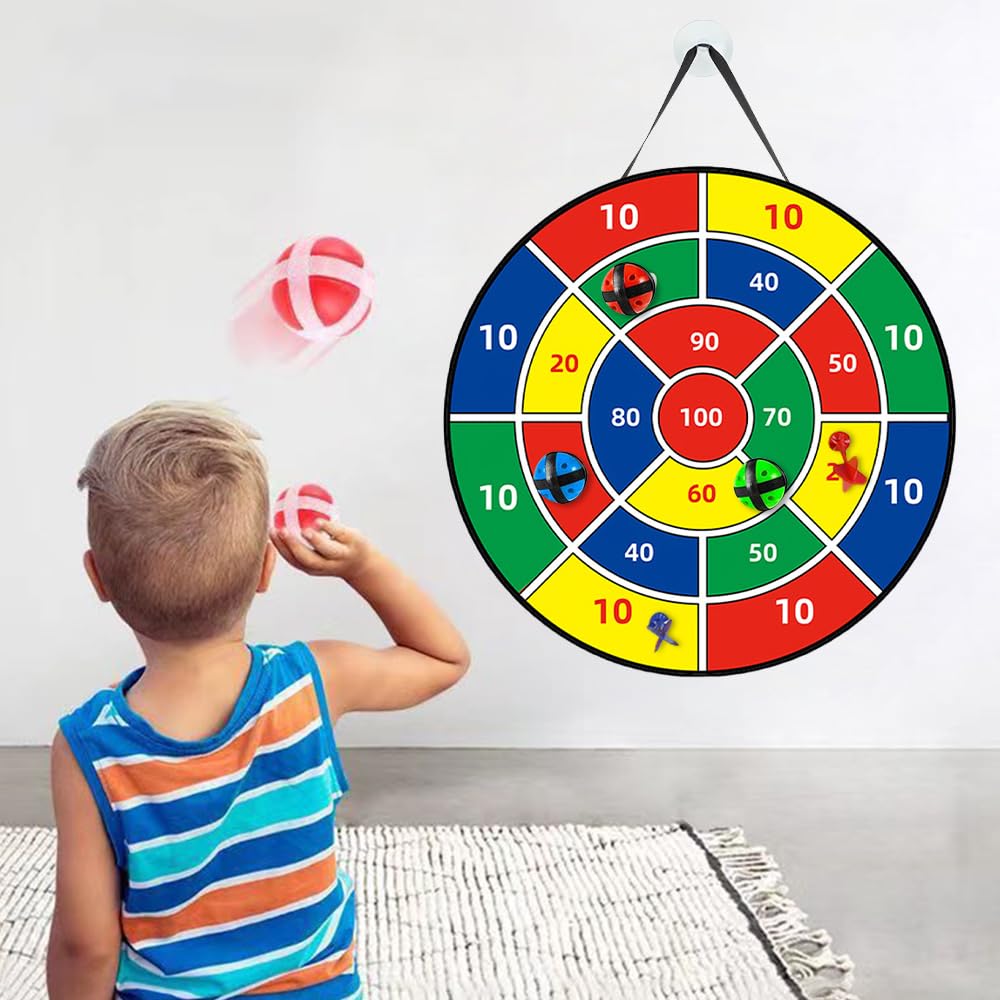 Jeu Flechette Cible Fléchettes Enfants RoxNvm 66cm - Double Face Avec 12 Fléchettes Et Balles Cible Double Face 26 Pouces