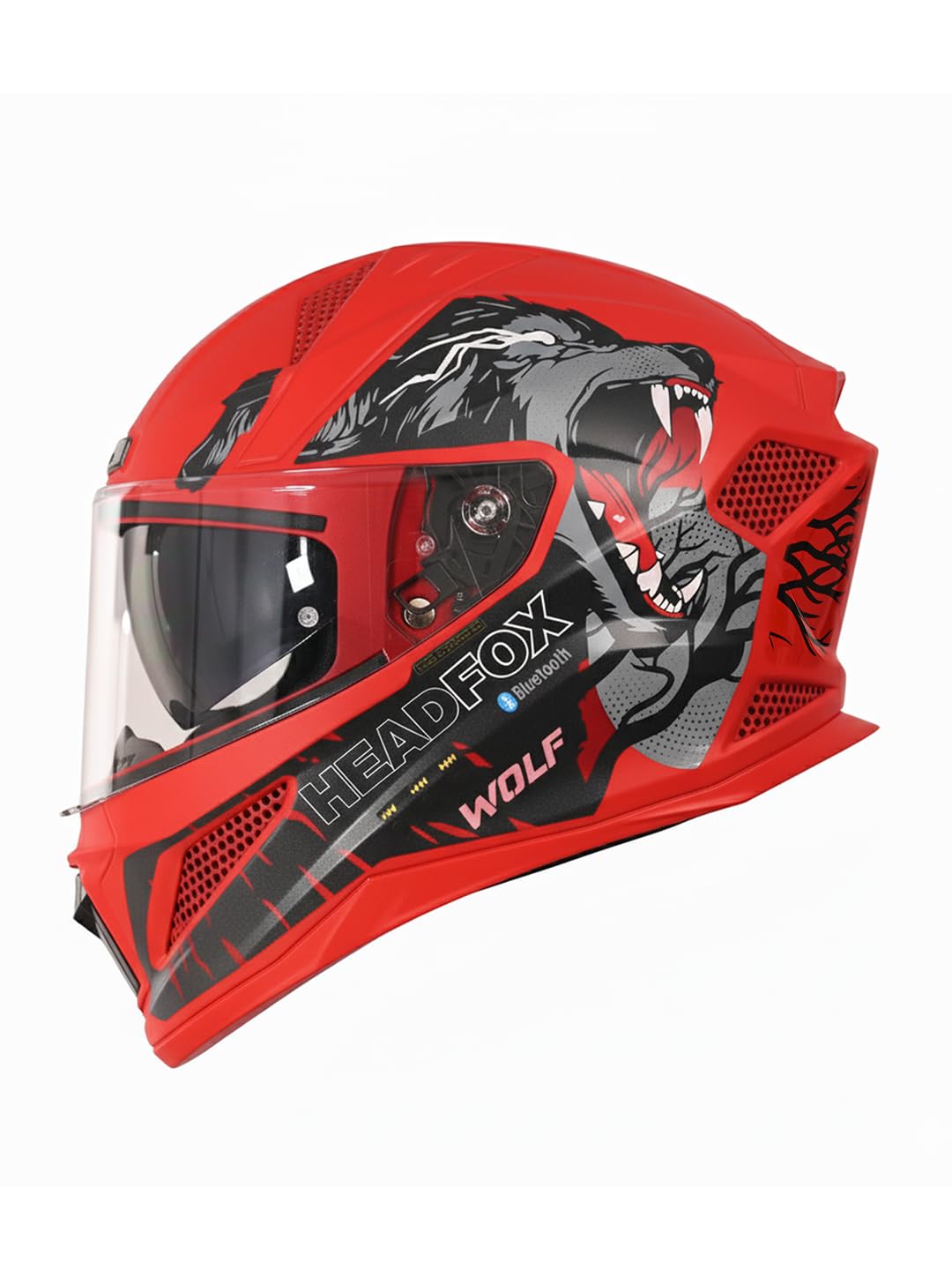 HEADFOX N2F Wolf Full Face Bluetooth Helmet for Bike | Waterproof Smart Helmet for Man & Women | ISI Certified | Built-in Bluetooth | Gloss & Mette