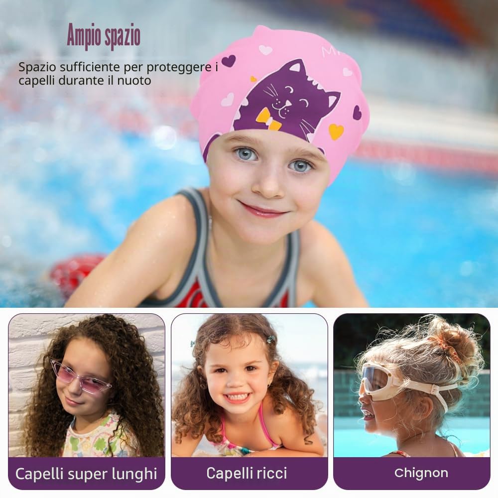 Cuffia Piscina Bambina 6-14 Anni in Silicone Impermeabile - Cuffie Nuoto Sport