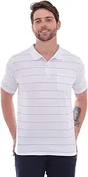 Camisa Polo Cassian - Camisa Polo Listrada Branca com Bolso