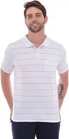 Camisa Polo Cassian - Camisa Polo Listrada Branca com Bolso