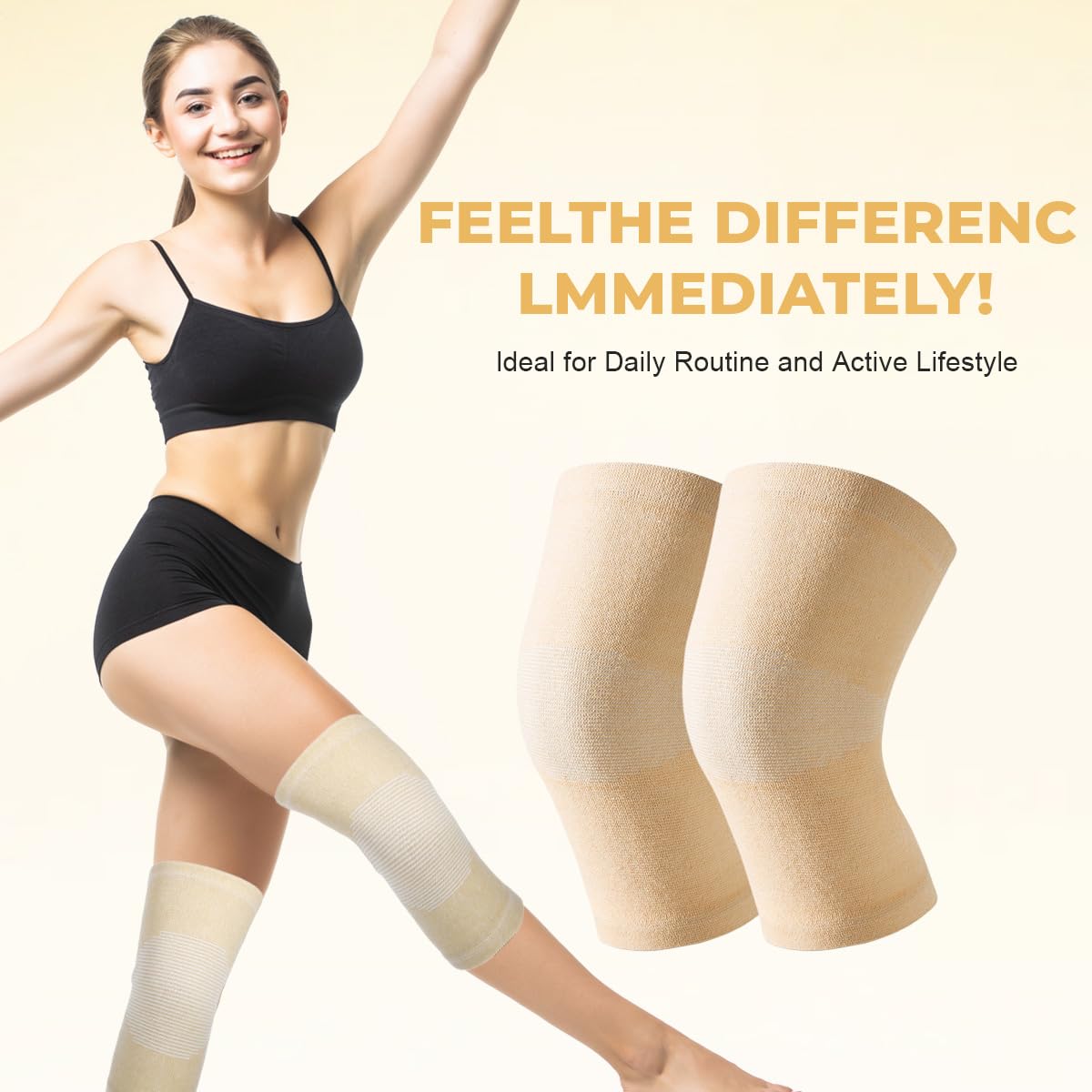 VASANA 1 paio di ginocchiere elastiche a compressione, unisex, per sport, basket, danza, ciclismo, arrampicata, yoga (beige), Colore della pelle, M