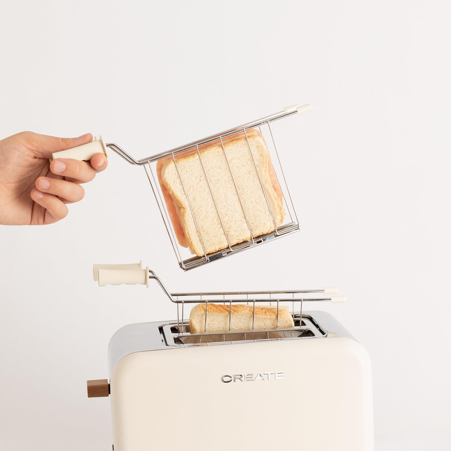 CREATE/SET MIT 2 GITTERZANGEN IN CREMEWEIß/Zubehör zum Zubereiten Sandwiches im Toast Retro M, ohne Verbrennungsgefahr, aus Edelstahl