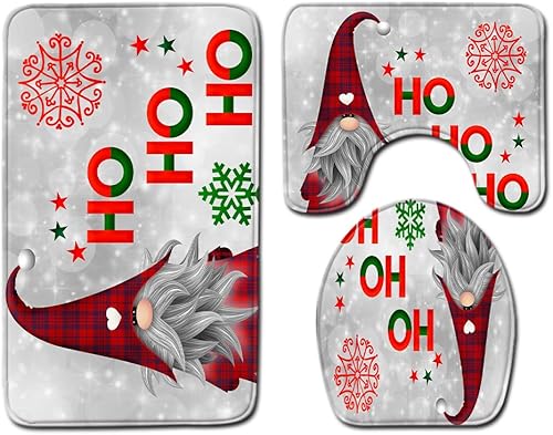 Juego de alfombras de baño de gnomo de Navidad, 3 piezas, árbol de Navidad, copos de nieve, juego de tapetes de baño para decoraciones de Navidad,