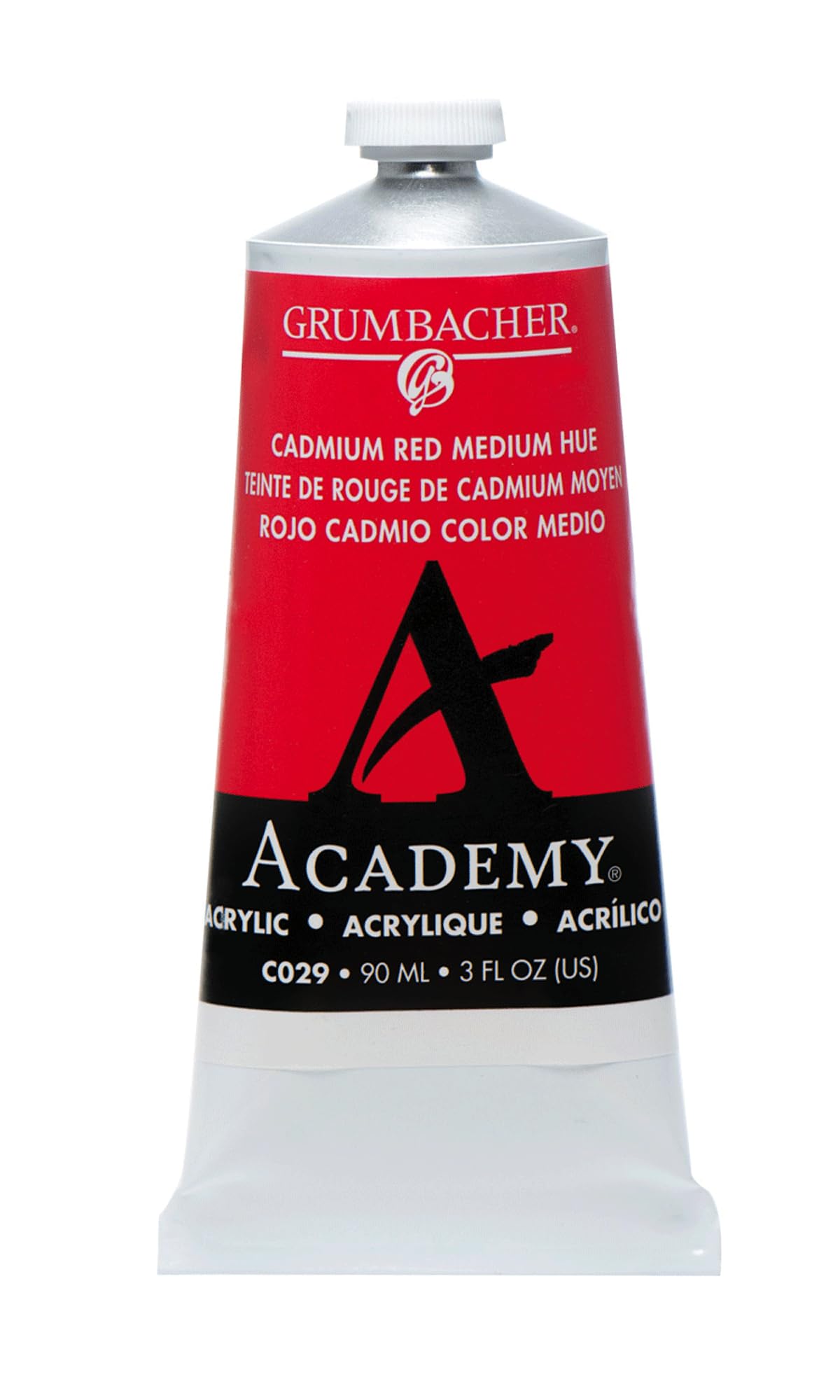 Alvin & Company Grumbacher Academy Pintura acrílica, tubo de metal de 90 ml/3 oz, tono medio rojo cadmio