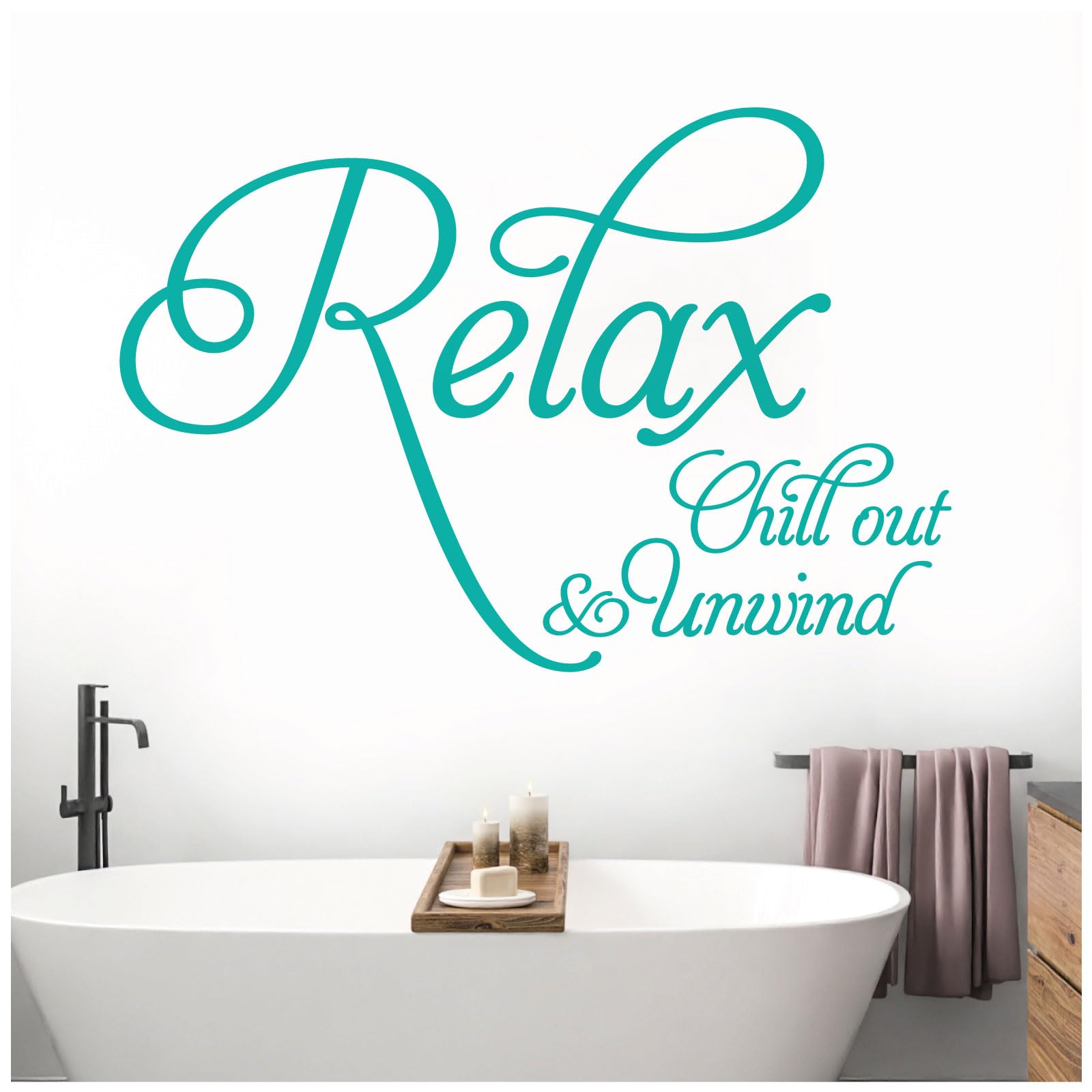 Relax, Chill Out, Unwind - Bathroom, Spa Wall Quote, Decal Wall Art Sticker [Medium] [Turquoise] — image 1