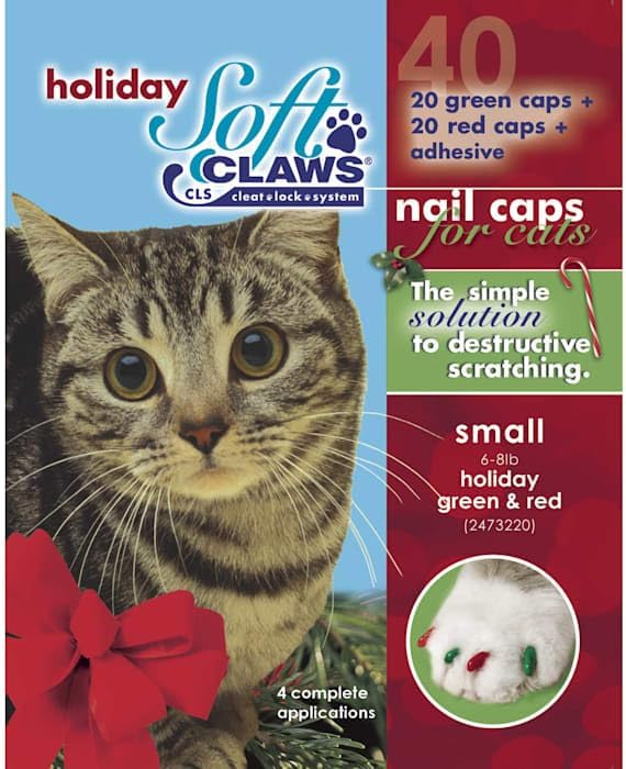 Soft Claws Seasonal Holiday Red & Green Cat Nail Caps, Small