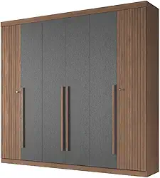 Guarda Roupas Casal Ripado Com 6 Portas 2 Gavetas Buriti Madeirado/Grafite