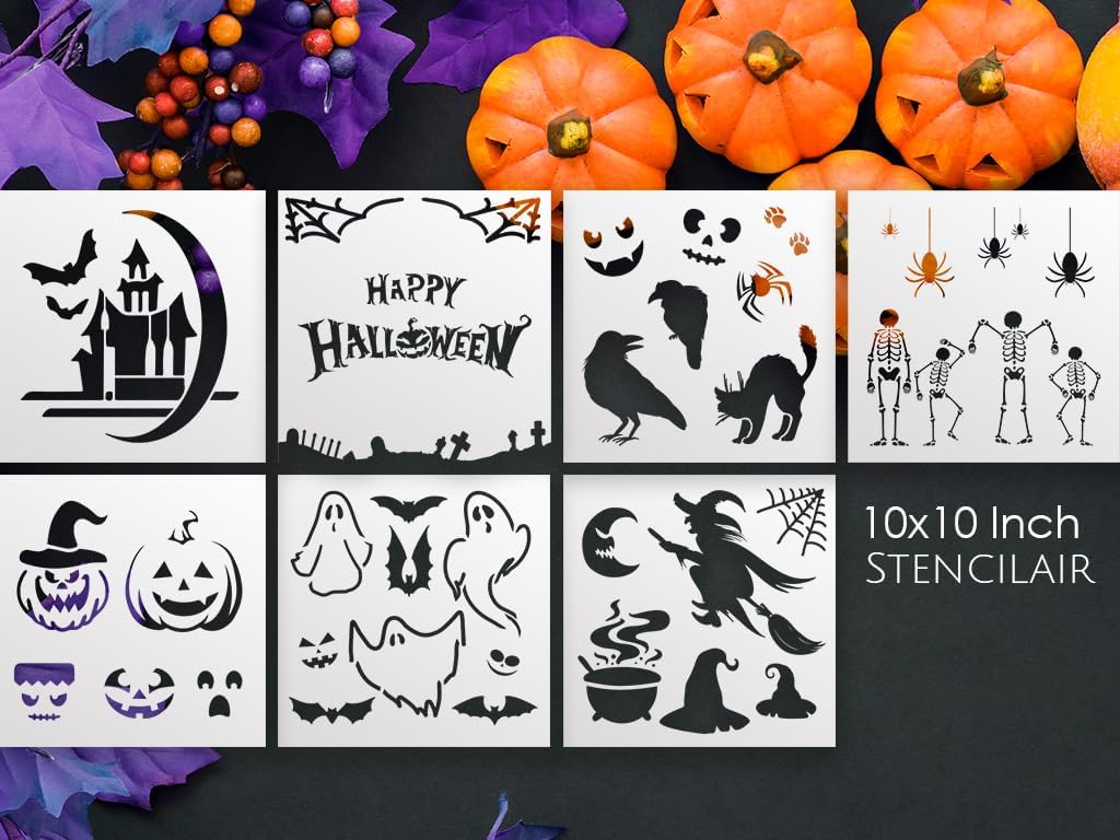 Amazon.com : Happy Halloween Stencil Set (10"x10", 8-Pack) – Reusable ...