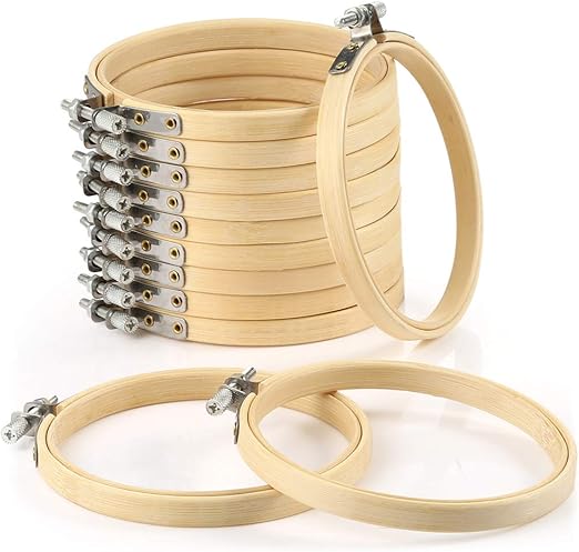 Pllieay 12 Pieces 4 Inch Embroidery Hoops Bamboo Circle Cross Stitch Hoop Ring for Embroidery, Art Craft Handy Sewing and Home Decoration