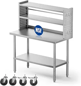 Cammoo 48x24 NSF Stainless Steel Prep Table with Shelf & Casters