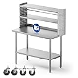 CAMMOO 48x24 in NSF All Stainless Steel Table with Adjustable Shelf & Pegboard Panels & Casters, Kitchen Prep Table Commercial Heavy-Duty Worktable with Large Space Storage for Restaurant Garages