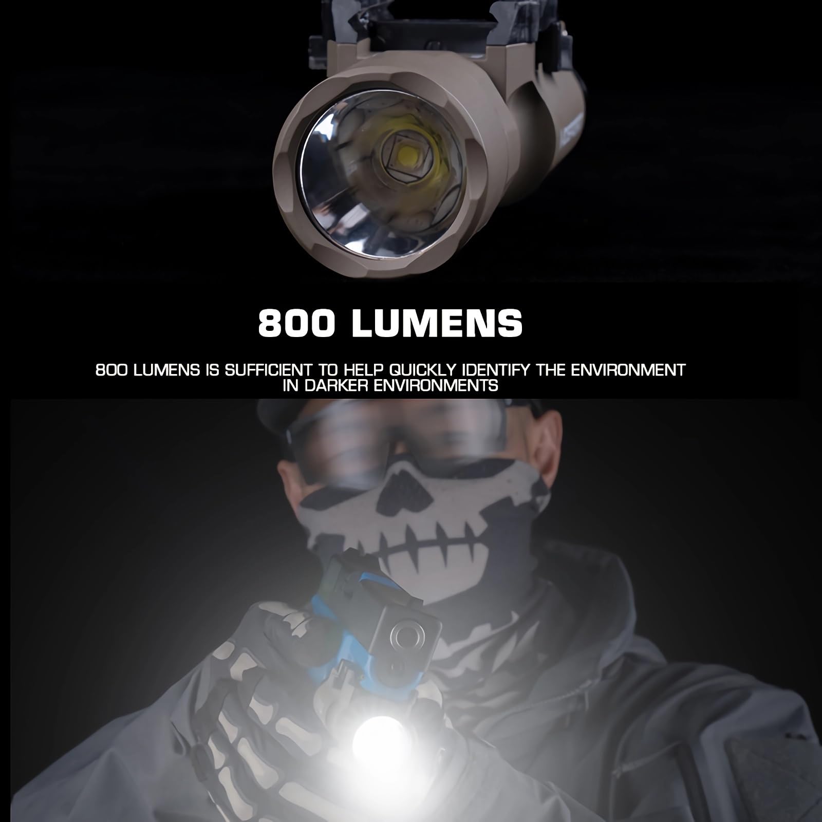Linterna Táctica Universal X300-A de 800 Lúmenes, Luz LED Montada en Riel con Montaje en Ranura en T, Compatible con Picatinny(Black)