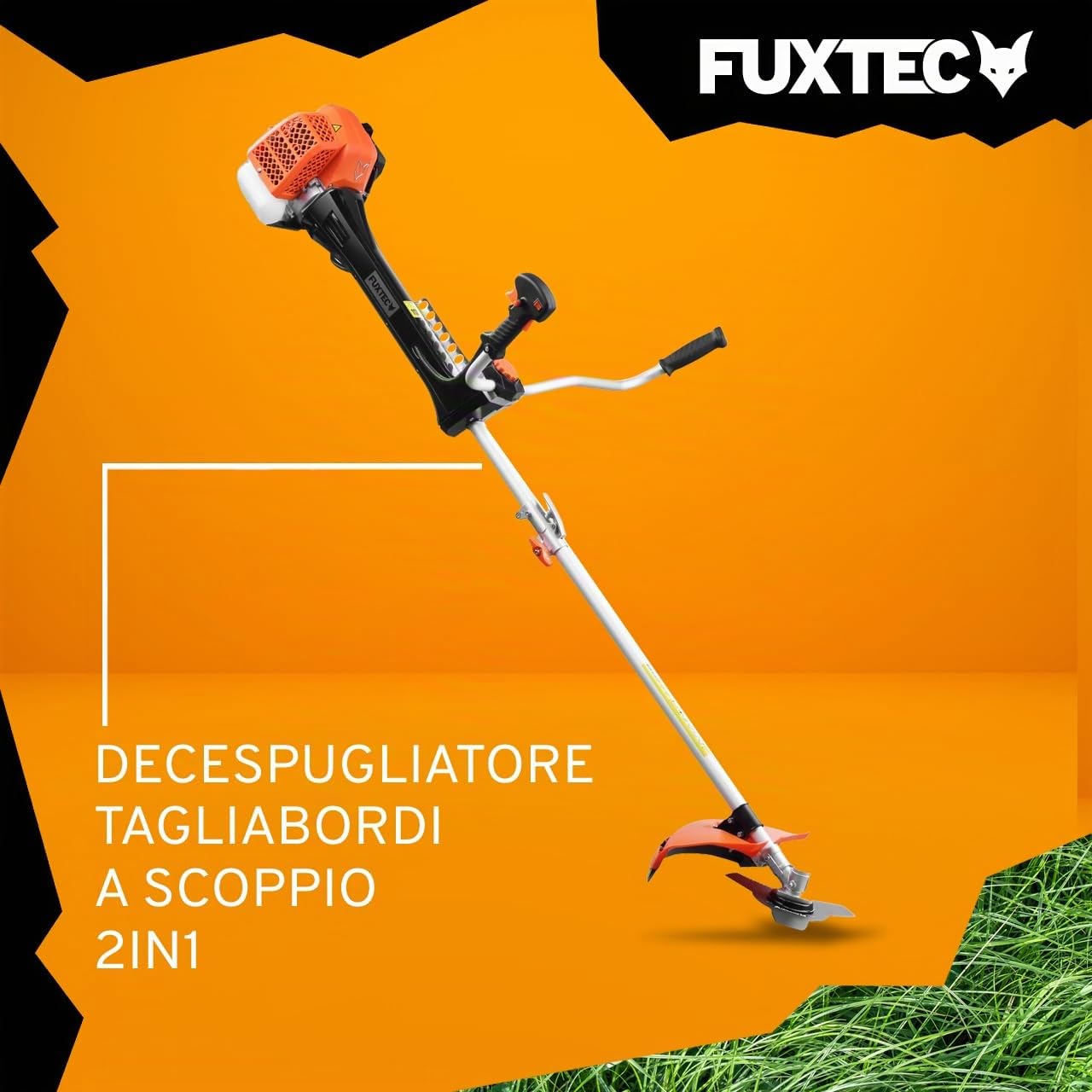 FUXTEC Decespugliatore a scoppio FX-MS162 - Motore 2 tempi 62cc - Testina a filo e lama in metallo - Impugnatura doppia ergonomica - Serbatoio 1L - Sistema antivibrazione - Tracolla inclusa