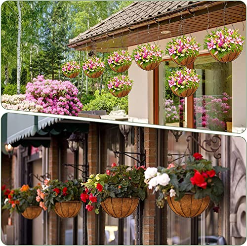 8 Pack Hanging Planters 12 Inch Metal Flower Pots Basket Holder with Coconut Coir Liners Metal Round Wire Plant Holder with Chain Porch Decor for Indoor Outdoor Patio Porch Garden Decoration