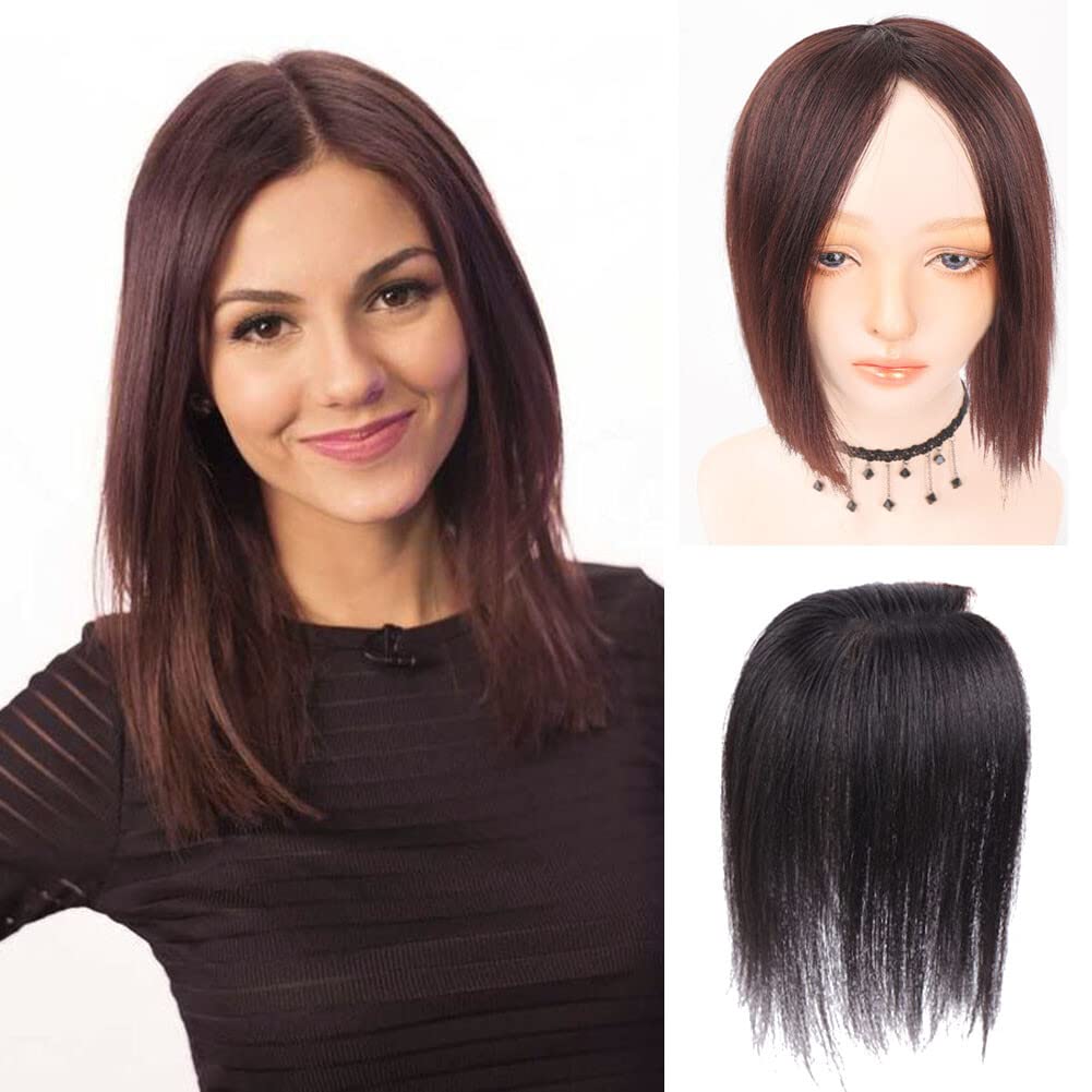 10x12cm Large Rose Base Human Hair Topper One Piece Clip in Straight Crown Hairpiece (25cm Brown)