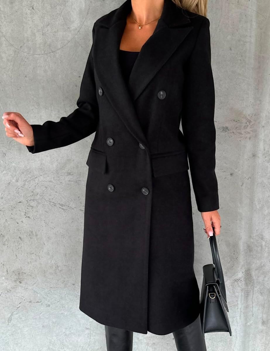 Donna Cappotto Lungo Doppio Petto Trench Cappotto Autunno Inverno Vestiti